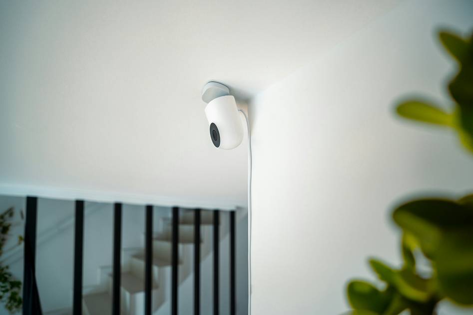 Secure home interior with mounted wireless security camera